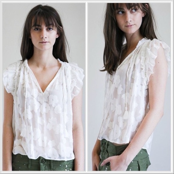 Ulla Johnson Reine Abstract Tapestry Floral Jacquard Blouse in Blanc sz 2 - Picture 1 of 14